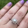 Model wearing Pearl and Diamond Silver Ring by Storyteller by Vintage Magnality