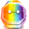 4 Prong Natural Diamond Studs in Handmade Rainbow Silk Velvet Earring Ring Box