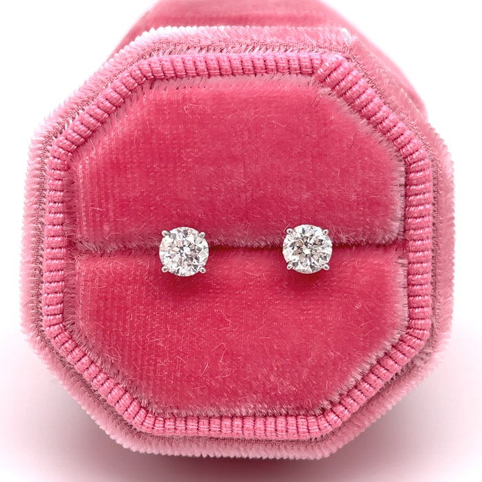 4 Prong Natural Diamond Studs in Handmade Rose Pink Silk Velvet Earring Ring Box