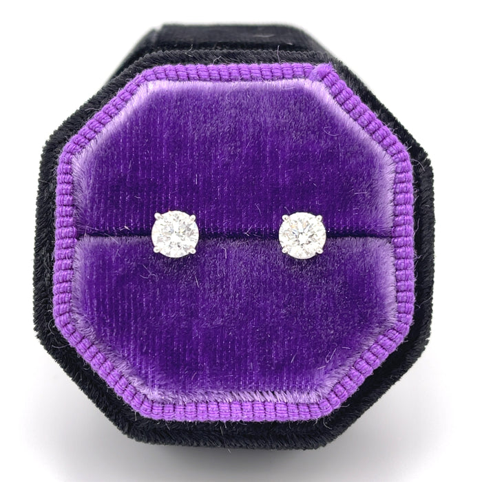 4 Prong Natural Diamond Studs in Handmade Black/Purple Silk Velvet Earring Ring Box