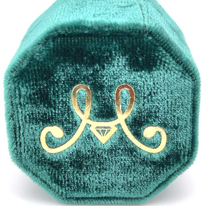 Vintage Magnality Gold Embossed Green Silk Velvet Jewelry Ring Earring Box Handmade by Artisans in Europe