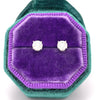 4 Prong Natural Diamond Studs in Handmade Emerald Green/Purple Silk Velvet Earring Ring Box
