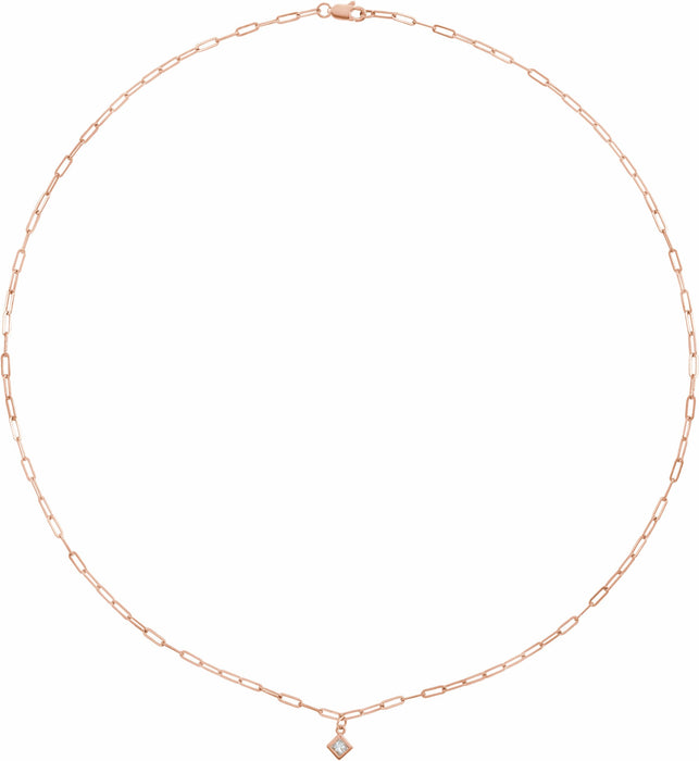 1/6 CT Diamond Micro Bezel-Set 18" 1.95 MM Elongated Flat Link Chain Necklace 14K Rose Gold Storyteller by Vintage Magnality