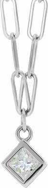 1/6 CT Diamond Micro Bezel-Set 18" 1.95 MM Elongated Flat Link Chain Necklace 14K White Gold Storyteller by Vintage Magnality