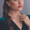 Model wearing our 6 3/4 CTW Diamond Tennis Line Necklace in 14K White Gold Available in Natural or Mined Diamonds