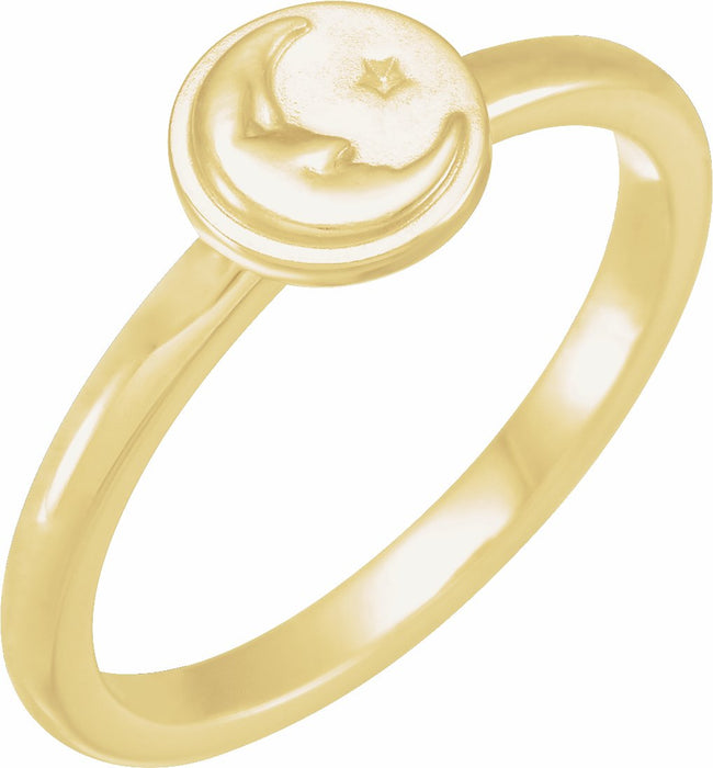 Mr. Moon Embossed Celestial Ring 14K Yellow Gold Storyteller by Vintage Magnality