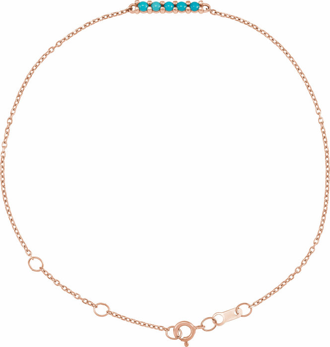 Natural Turquoise Bar Bracelet 14K Rose Gold