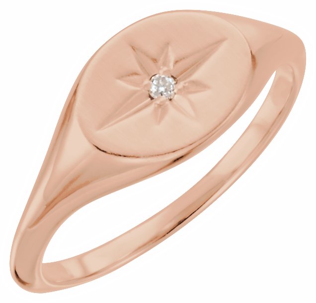 Oval Natural Diamond Starburst Signet Ring 14K Rose Gold