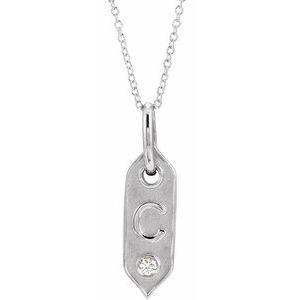 Shield C Initial Diamond Pendant Necklace 16-18" 14K White Gold 302® Fine Jewelry Storyteller by Vintage Magnality