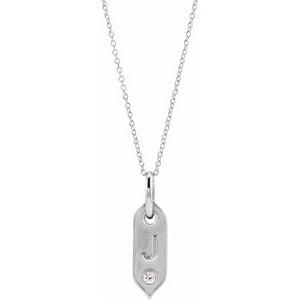 Shield J Initial Diamond Pendant Necklace 16-18" 14K White Gold 302® Fine Jewelry Storyteller by Vintage Magnality