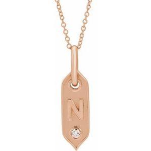 Shield N Initial Diamond Pendant Necklace 16-18" 14K Rose Gold 302® Fine Jewelry Storyteller by Vintage Magnality