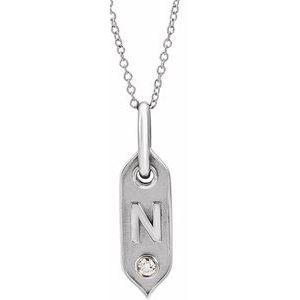Shield N Initial Diamond Pendant Necklace 16-18" 14K White Gold 302® Fine Jewelry Storyteller by Vintage Magnality