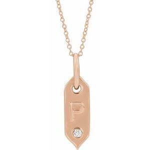 Shield P Initial Diamond Pendant Necklace 16-18" 14K Rose Gold 302® Fine Jewelry Storyteller by Vintage Magnality
