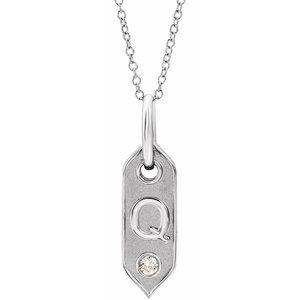 Shield Q Initial Diamond Pendant Necklace 16-18" 14K White Gold 302® Fine Jewelry Storyteller by Vintage Magnality
