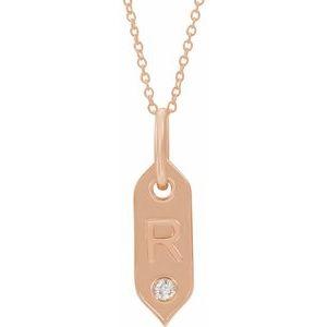 Shield R Initial Diamond Pendant Necklace 16-18" 14K Rose Gold 302® Fine Jewelry Storyteller by Vintage Magnality