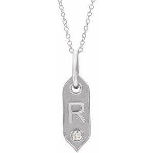 Shield R Initial Diamond Pendant Necklace 16-18" 14K White Gold 302® Fine Jewelry Storyteller by Vintage Magnality