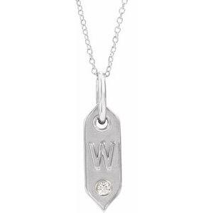 Shield W Initial Diamond Pendant Necklace 16-18" 14K White Gold 302® Fine Jewelry Storyteller by Vintage Magnality