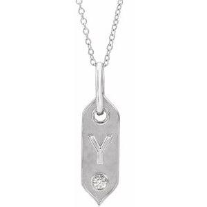 Shield Y Initial Diamond Pendant Necklace 16-18" 14K White Gold 302® Fine Jewelry Storyteller by Vintage Magnality