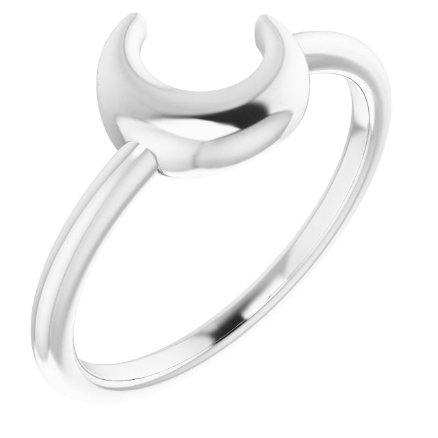 Puffed Crescent Moon Ring 14K White Gold 