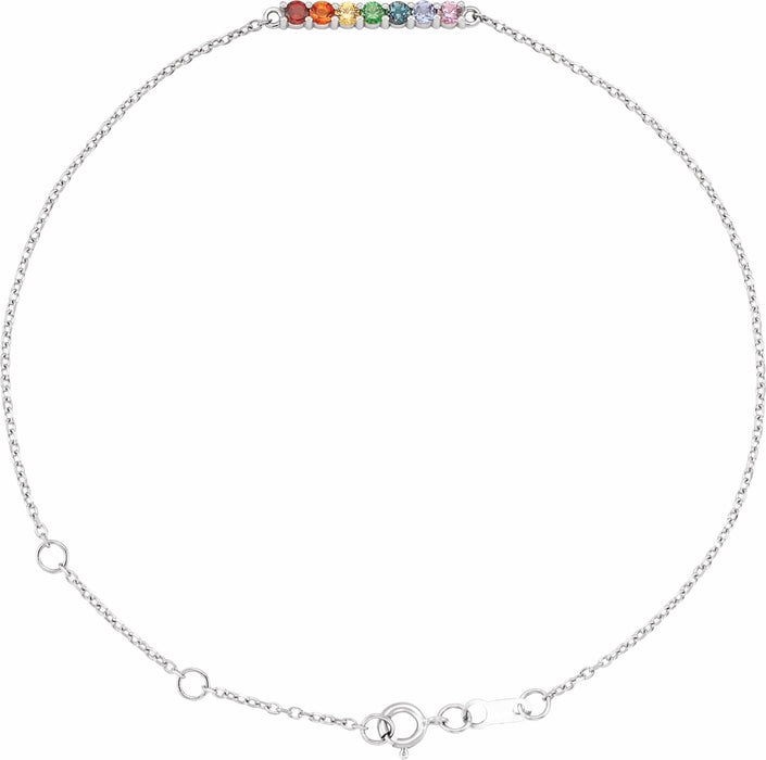 Rainbow Multi-Gemstone Bar Bracelet in 14K White Gold by Vintage Magnality