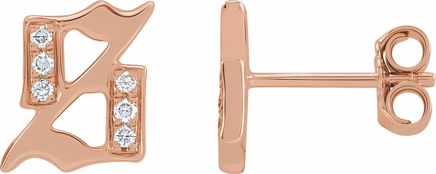 Gothic s Initial Natural Diamond Single Earring 14K Rose Gold Storyteller by Vintage Magnality