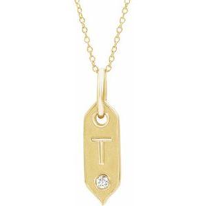 Shield T Initial Diamond Pendant Necklace 16-18" 14K Yellow Gold 302® Fine Jewelry Storyteller by Vintage Magnality