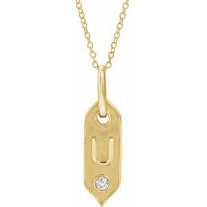 Shield U Initial Diamond Pendant Necklace 16-18" 14K Yellow Gold 302® Fine Jewelry Storyteller by Vintage Magnality