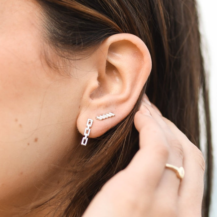 Model Wearing Baguette 1/4 CTW Natural Diamond Ear Climber Earrings in 14K White Gold