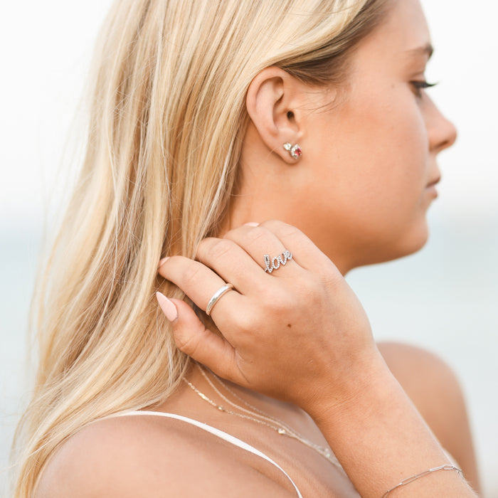 Model wearing 6MM petite dome ring 302® Fine Jewelry Storyteller by Vintage Magnality