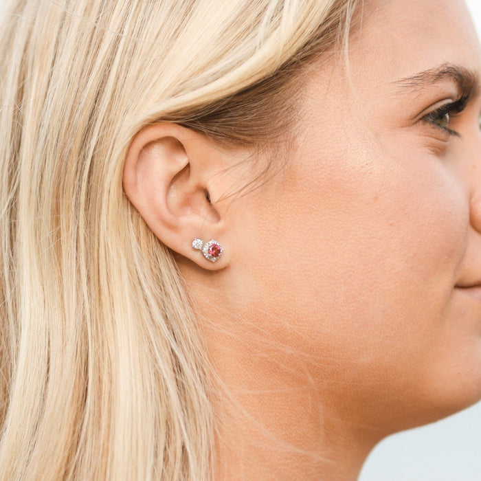 Luxe Wear Everyday® Halo Style Birthstone & Natural Diamond Stud Earrings Sterling Silver