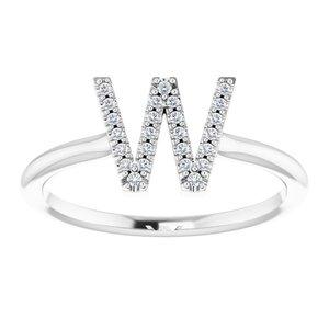 Natural Diamond Initial Ring (A to Z) Sterling Silver