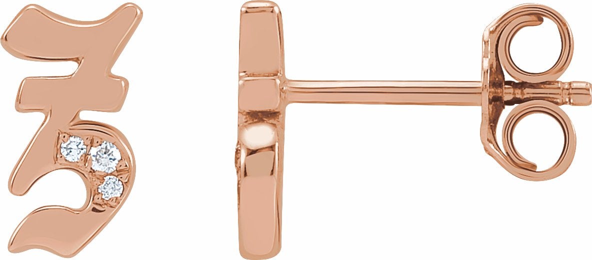 Gothic z Initial Natural Diamond Single Earring 14K Rose Gold Storyteller by Vintage Magnality