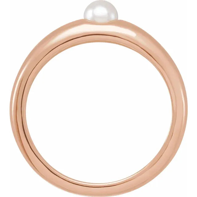 Dome Cultured Akoya Pearl Ring 14K Rose Gold