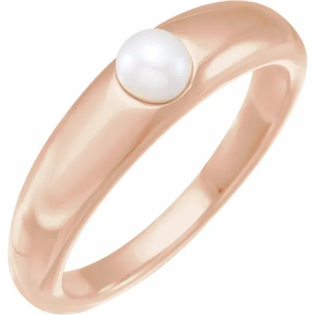 Dome Cultured Akoya Pearl Ring 14K Rose Gold