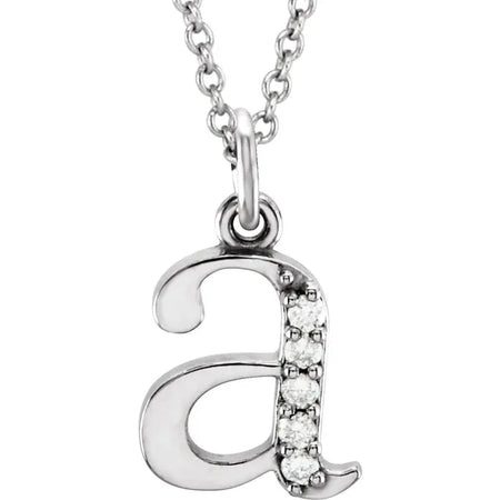 Alphabet Lowercase Initial A Natural Diamond Pendant 16" Necklace in 14K White Gold