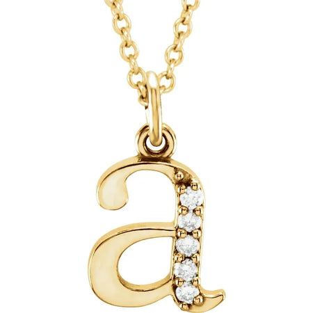 Alphabet Lowercase Initial A Natural Diamond 16" Necklace in 14K Yellow Gold 
