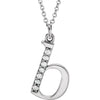 Alphabet Lowercase Initial B Natural Diamond Pendant 16" Necklace in 14K White Gold