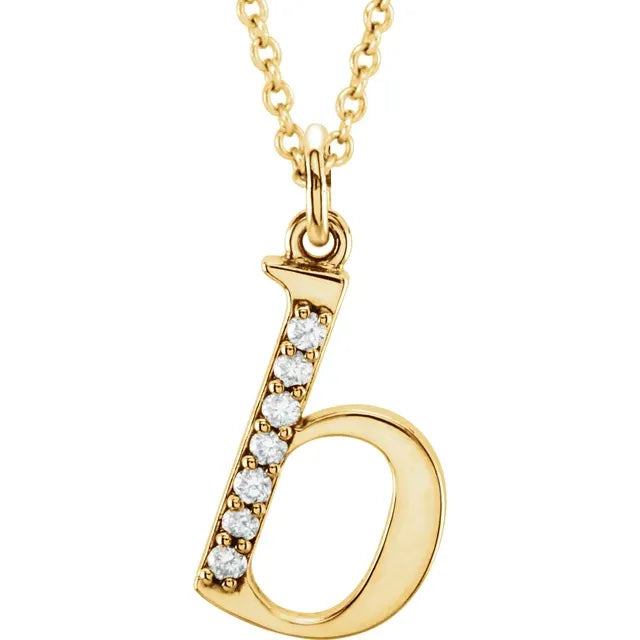 Lowercase Alphabet Natural Diamond Initial a-z 16" Necklace Solid 14K Yellow Gold