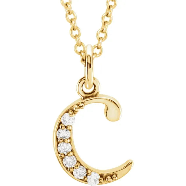 Alphabet Lowercase Initial C Natural Diamond 16" Necklace in 14K Yellow Gold 