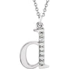 Alphabet Lowercase Initial D Natural Diamond Pendant 16" Necklace in 14K White Gold