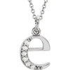 Alphabet Lowercase Initial E Natural Diamond Pendant 16" Necklace in 14K White Gold