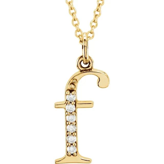 Alphabet Lowercase Initial F Natural Diamond 16" Necklace in 14K Yellow Gold 