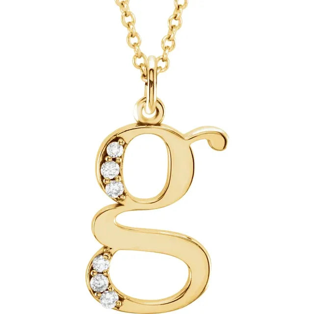 Alphabet Lowercase Initial G Natural Diamond 16" Necklace in 14K Yellow Gold 