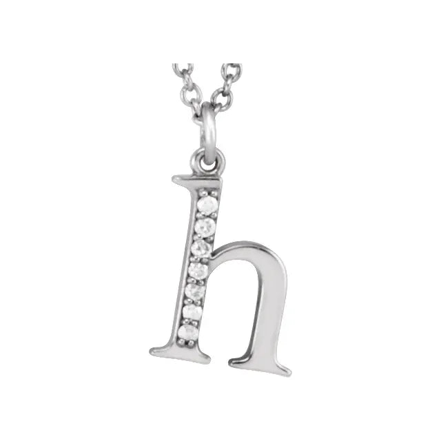 Alphabet Lowercase Initial H Natural Diamond Pendant 16" Necklace in 14K White Gold