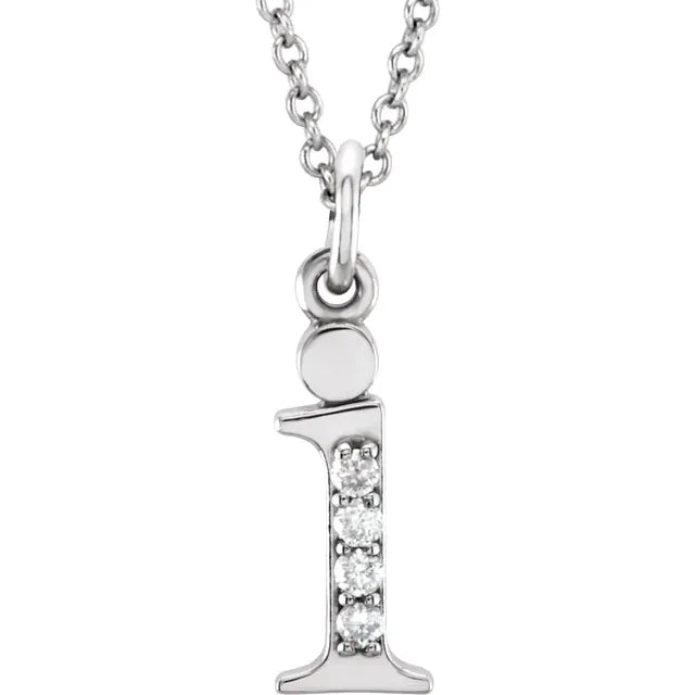 Alphabet Lowercase Initial I Natural Diamond Pendant 16" Necklace in 14K White Gold