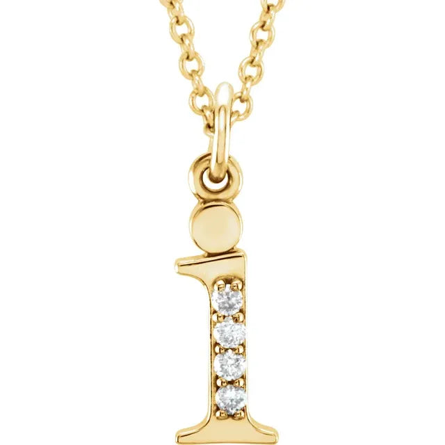 Alphabet Lowercase Initial I Natural Diamond 16" Necklace in 14K Yellow Gold 