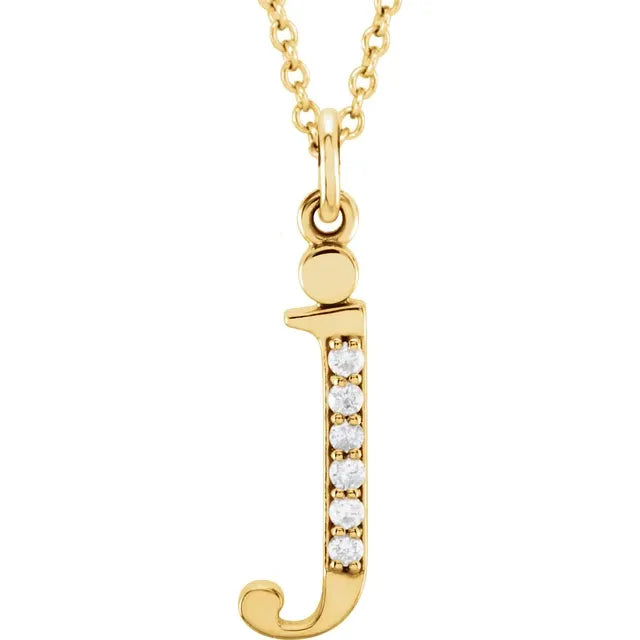 Alphabet Lowercase Initial J Natural Diamond 16" Necklace in 14K Yellow Gold 