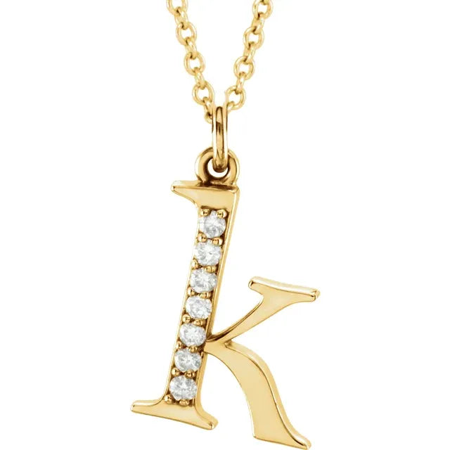Alphabet Lowercase Initial K Natural Diamond 16" Necklace in 14K Yellow Gold 
