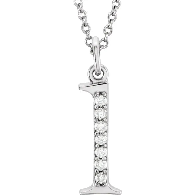 Alphabet Lowercase Initial L Natural Diamond Pendant 16" Necklace in 14K White Gold