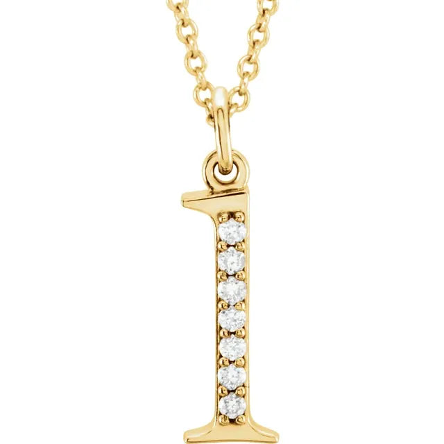 Alphabet Lowercase Initial L Natural Diamond 16" Necklace in 14K Yellow Gold 